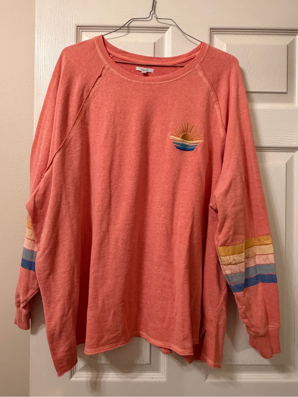 Maurices Coral Long Sleeve Pullover with Sunset Embroidery
